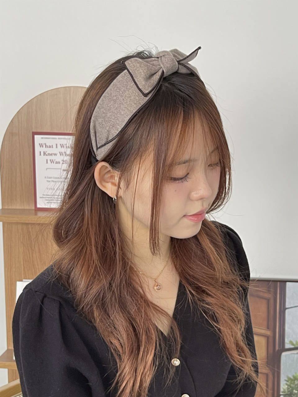 겨울모직스티치리본머리띠 넓은헤어밴드 겨울머리띠 - 상품 이미지