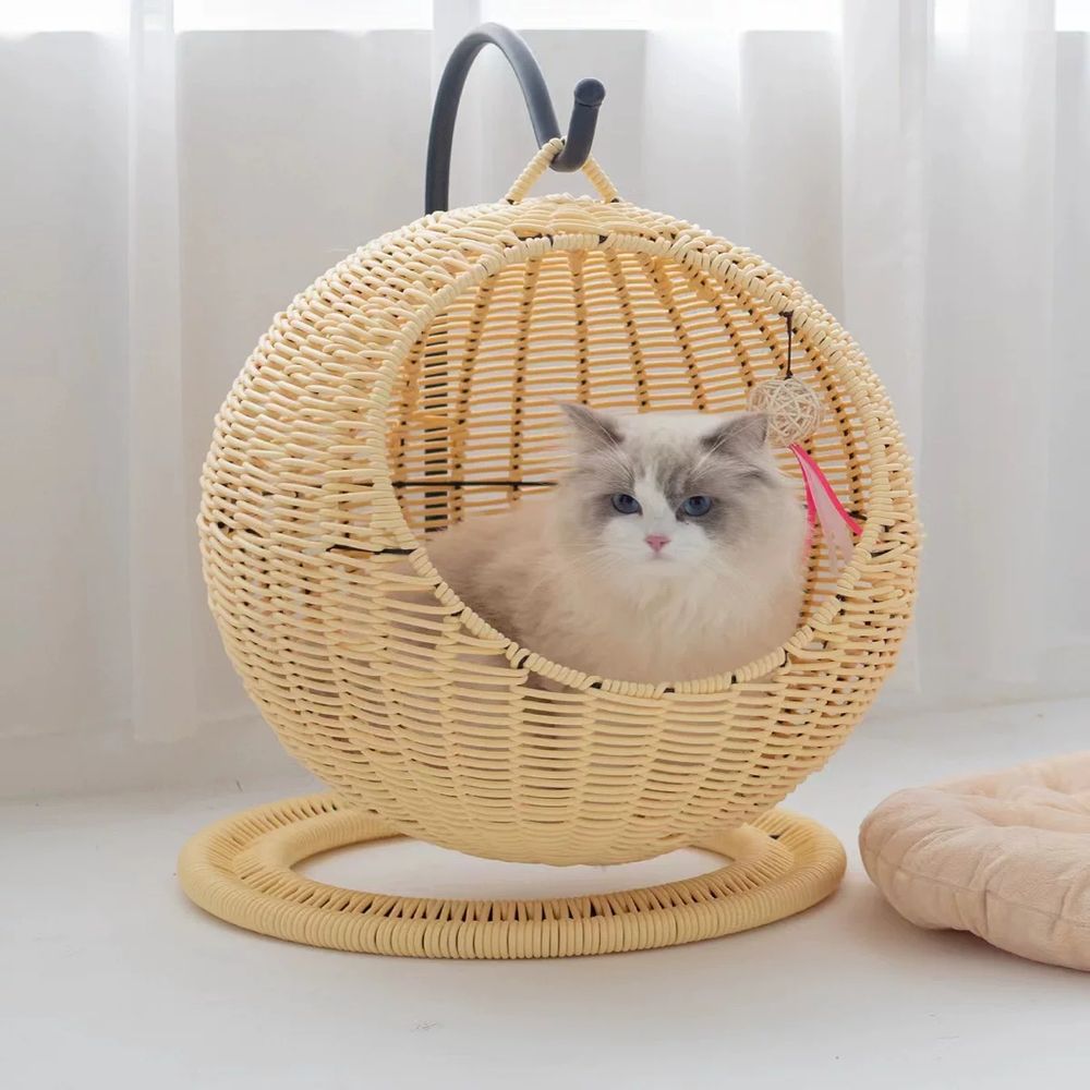 라탄 고양이 해먹 숨숨집 베이직 강아지 침대 그네 하우스 A. 미색 PP 등나무, A. 사이즈는 하나로 모든 사람에게 맞으며 무게는 약 6.2kg입니다. - 상세 이미지 2