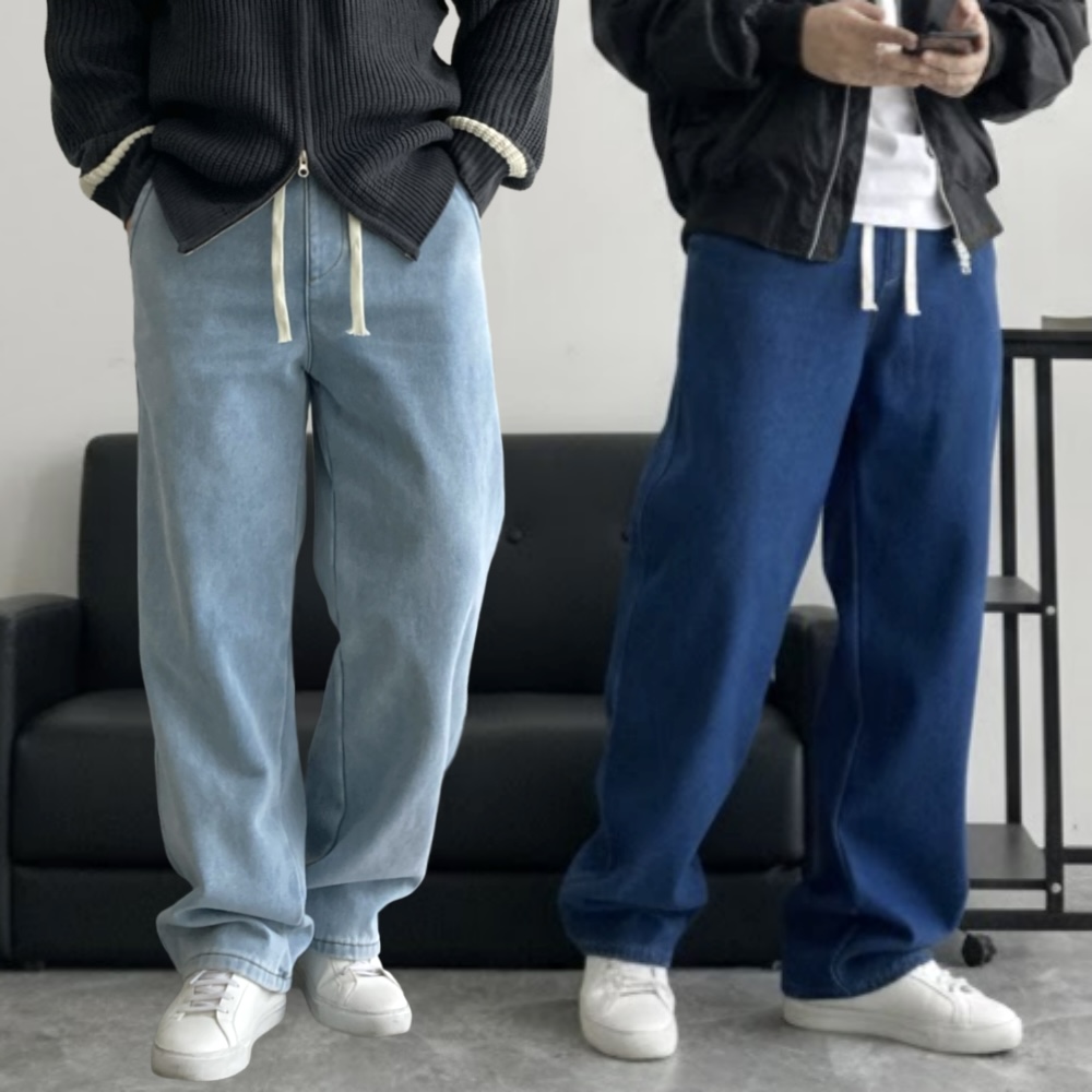 1+1 남자청바지 S-3XL 밴딩 세미와이드 데님팬츠 에멜s 기모 빅사이즈청바지 제품 이미지