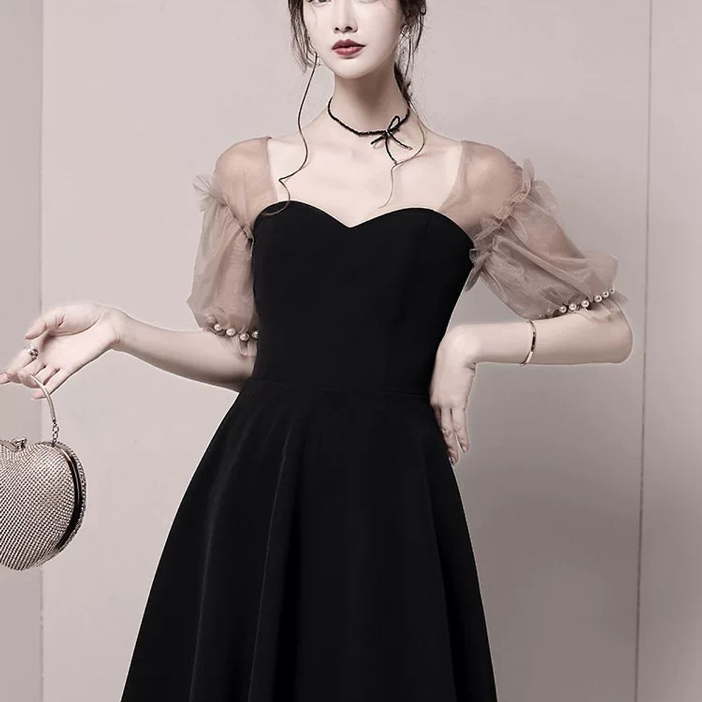 블랙 블랙 피로연 쇼트 웨딩 셀프 2부 연주회 이브닝 드레스 - 상세 이미지 3