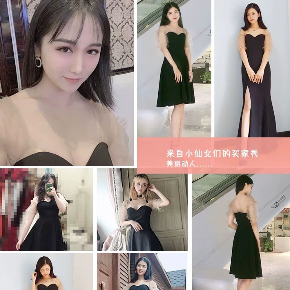 블랙 블랙 피로연 쇼트 웨딩 셀프 2부 연주회 이브닝 드레스 - 상세 이미지 4