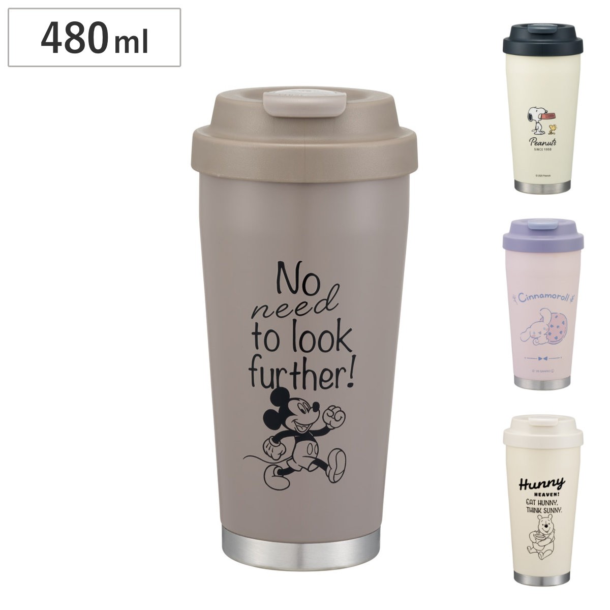 디즈니 산리오 텀블러 480ml 원터치 스테인리스 보틀 미키 푸우 컵 일본직수입 정품 스누피 - 상품 이미지