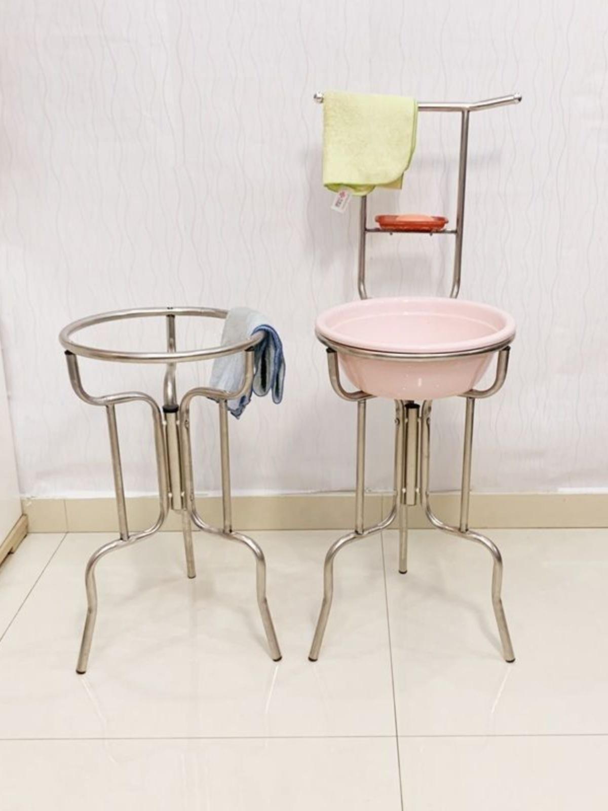 받침대 스테인리스 거치대 손빨래 보조대 세수대야 선반 받침대 64cm 1단계 포함 - 상품 이미지