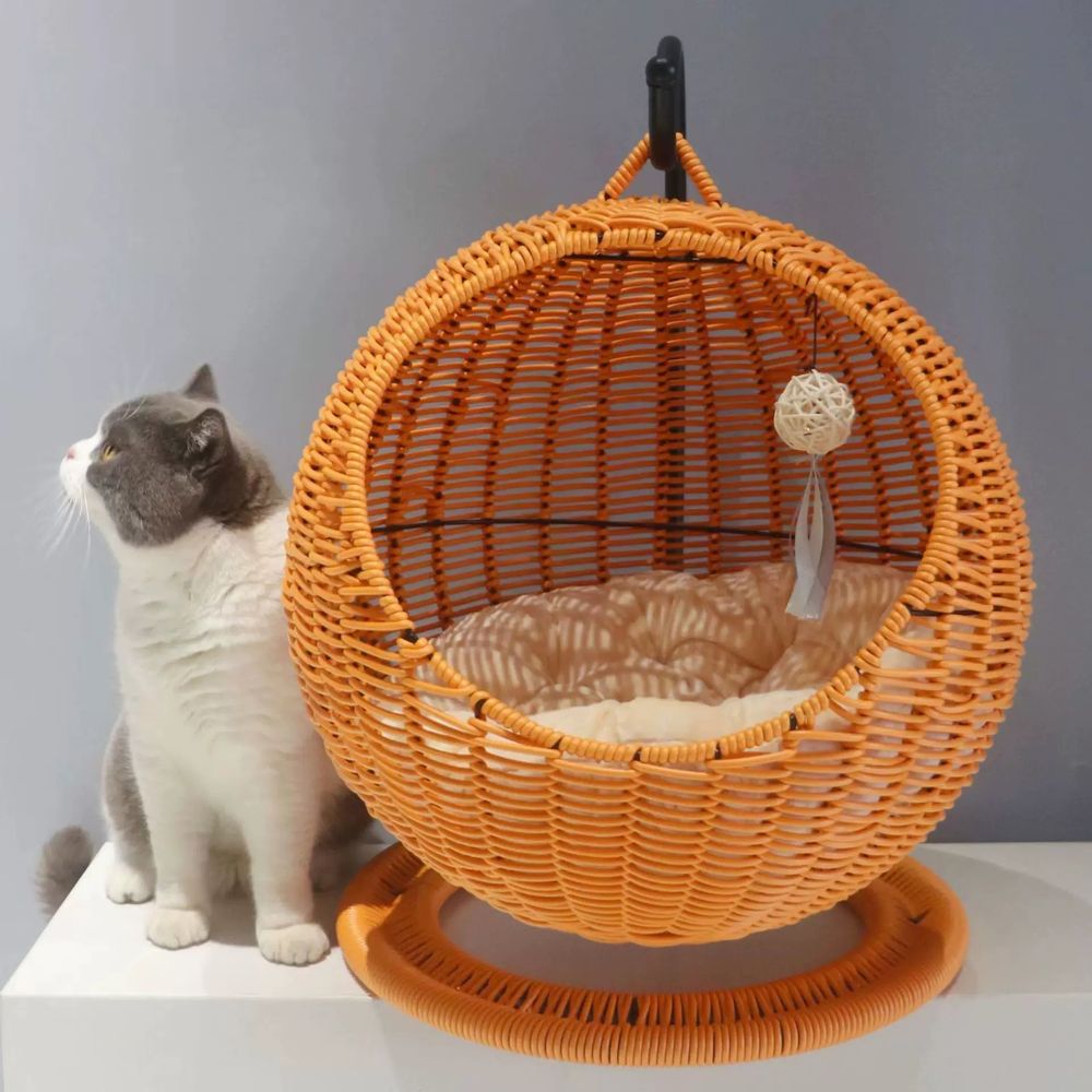 라탄 고양이 해먹 숨숨집 베이직 강아지 침대 그네 하우스 A. 미색 PP 등나무, A. 사이즈는 하나로 모든 사람에게 맞으며 무게는 약 6.2kg입니다. - 상세 이미지 3