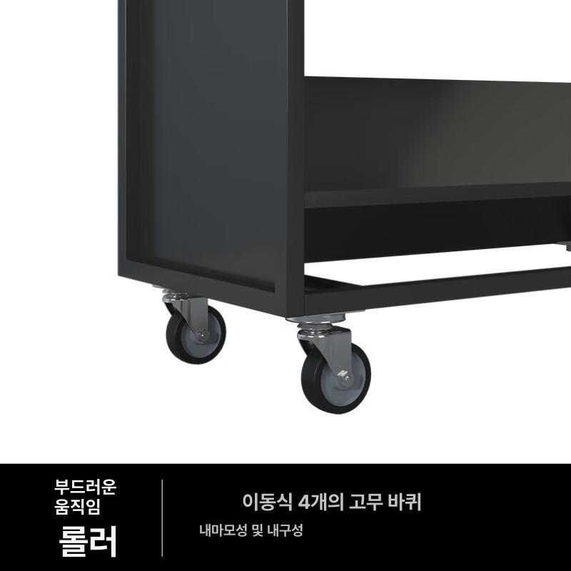이동식 북카트 운반카트 트롤리 북웨건 운반 도서관 3칸 평면형 블랙 - 상세 이미지 3