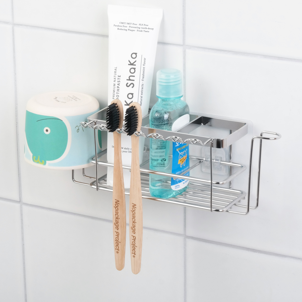 [라이프위크]스파이더락 무타공 스텐 칫솔걸이 일반 욕실 칫솔꽂이 치약 면도기 거치대 제품 이미지