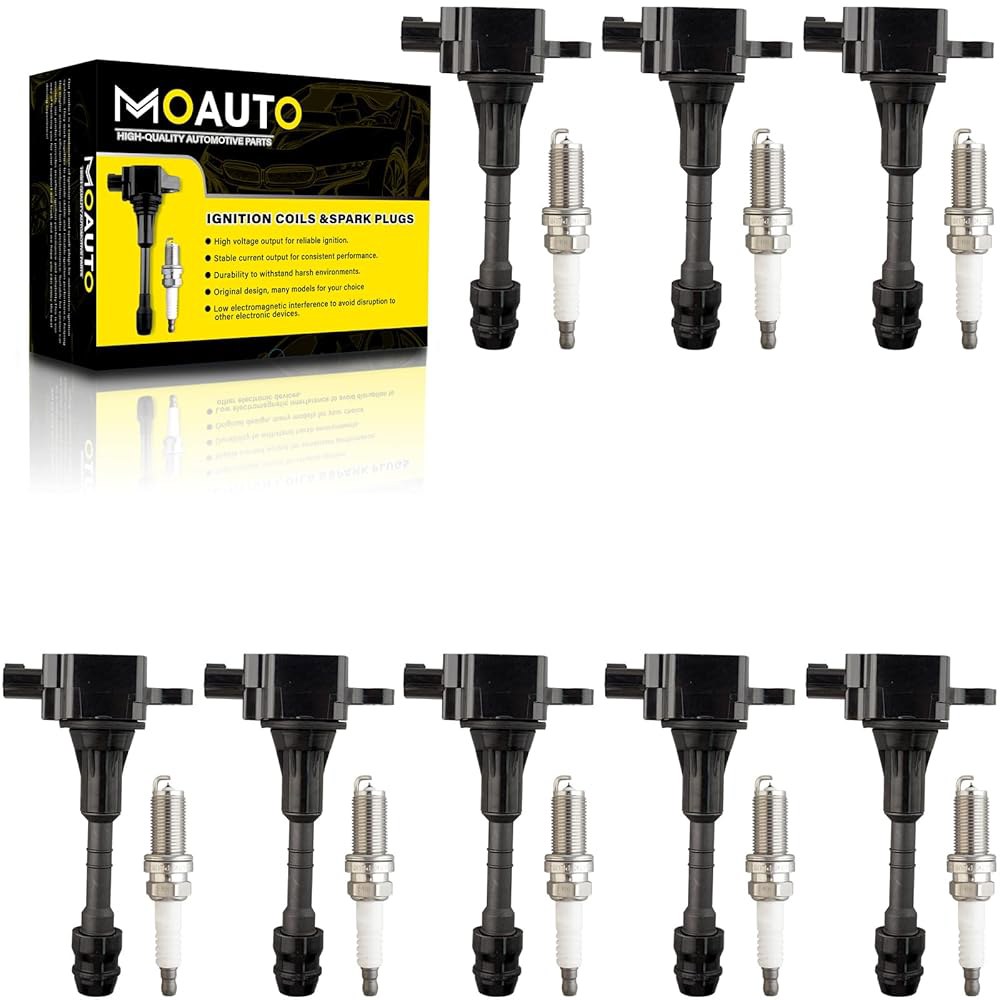 MOAUTO 8개 점화 코일 팩 UF510 22448-7S015 및 PCS 이리듐 스파크 플러그 세트 2004-2007 닛산 타이탄 2005-2006 아르마다 인피니티 QX56-5 - 상품 이미지