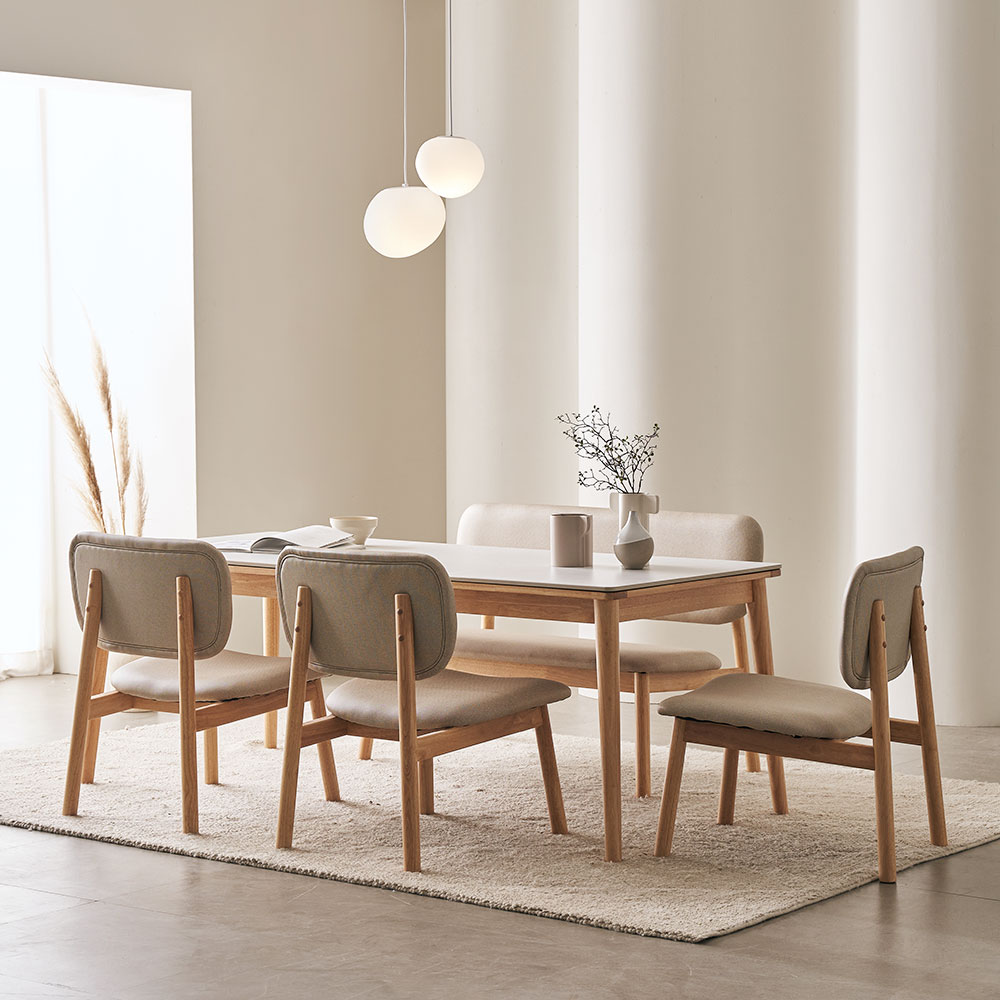 장인가구 칸토르모노 패밀리 세라믹 낮은식탁 6인 식탁세트 1800 테이블 의자6