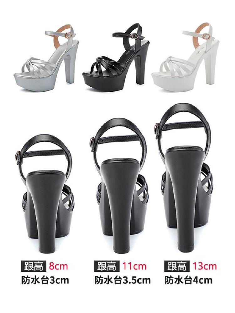 샌들 하이힐 여성용 키높이 패션 통굽 스트랩 캐주얼 오픈토 블랙 8cm 32 - 상세 이미지 2
