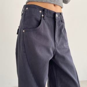 커브드팬츠 여성 봄 가을 벌룬핏 면 코튼 통바지 화이트 베이지 네이비 리... 착용 후기 | 사이즈/핏 총정리 - 상품 이미지 3