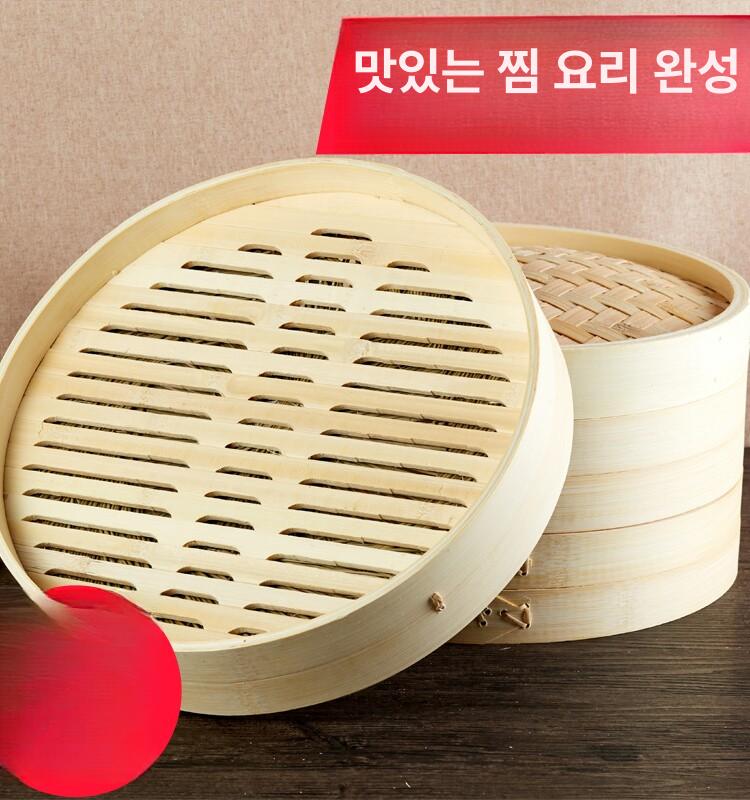 편백나무 찜판 바구니 히노끼 편백 찜통 해산물 대나무 18cm 2단1뚜껑 - 상세 이미지 5