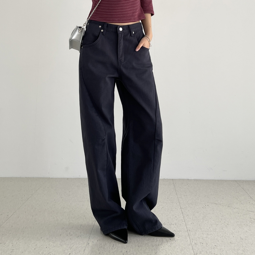 커브드팬츠 여성 봄 가을 벌룬핏 면 코튼 통바지 화이트 베이지 네이비 리엔 언발커브팬츠 이미지 2