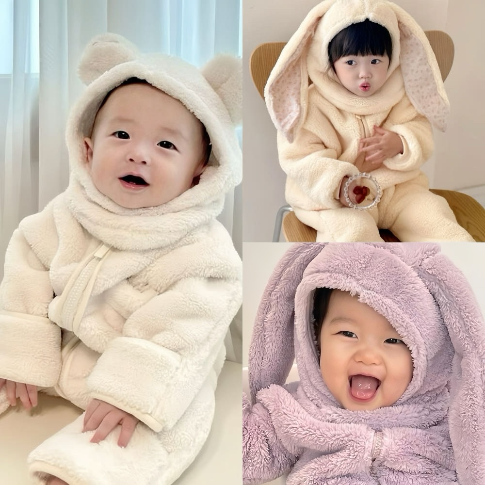 25 킨더 베이비슈트 아기 우주복 킨더 베이비 수트 곰돌이 토끼 후리스 신생아 선물