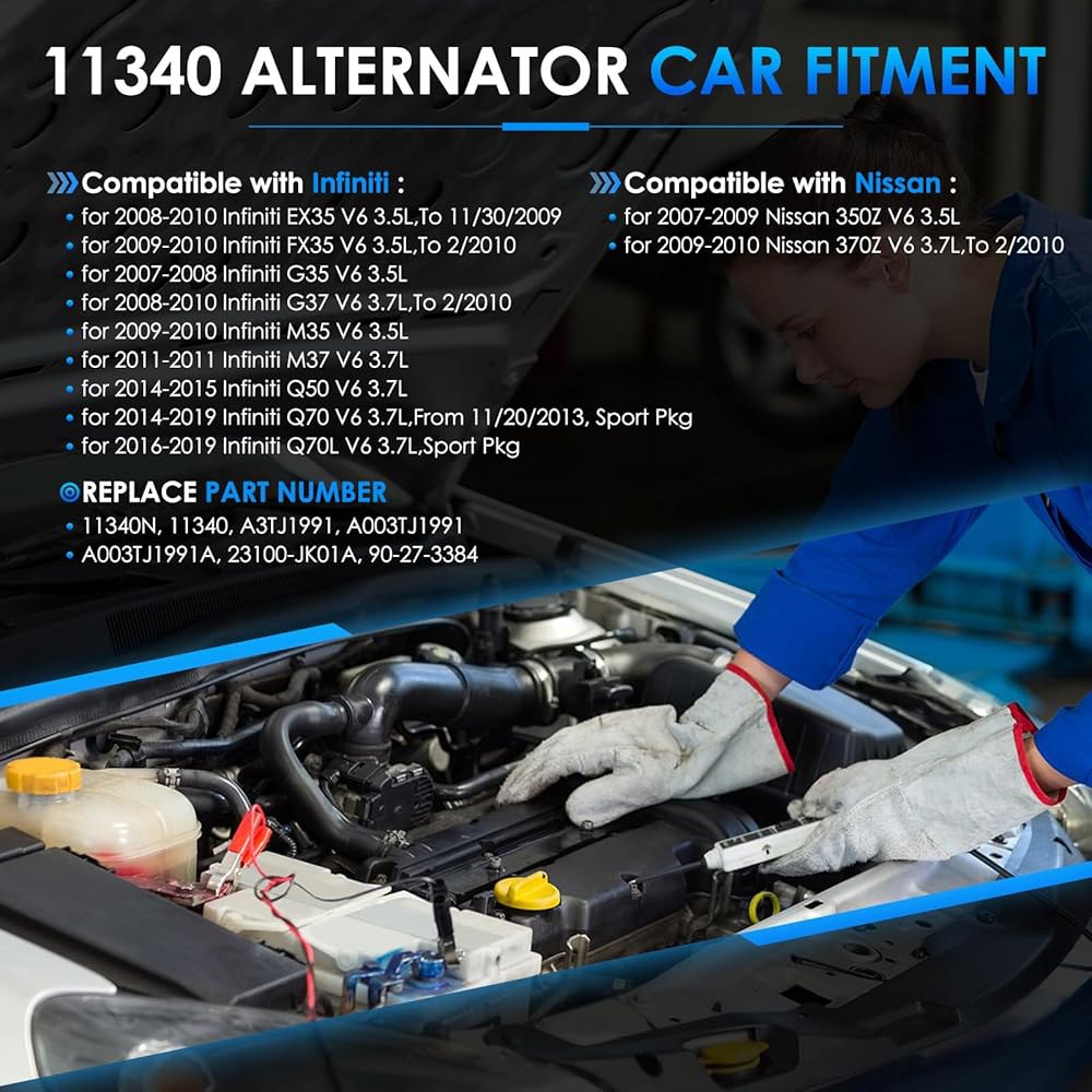하이아우토 11340 자동차 알터네이터는 닛산 350Z 370Z, 인피니티 M35 Q50 Q70 3.5L 3.7L 교체 알터네이터 400-48164, 23100-JK01A, 231 - 상세 이미지 2