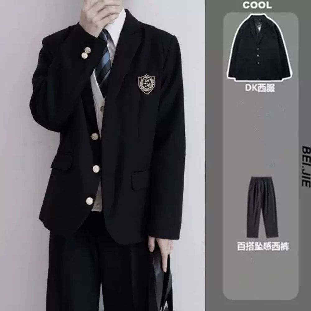 아이비리그 자켓 프레피룩 남성 영국 블 A. DK 셔츠 넥타이 바지 3세트, A. L - 상세 이미지 3