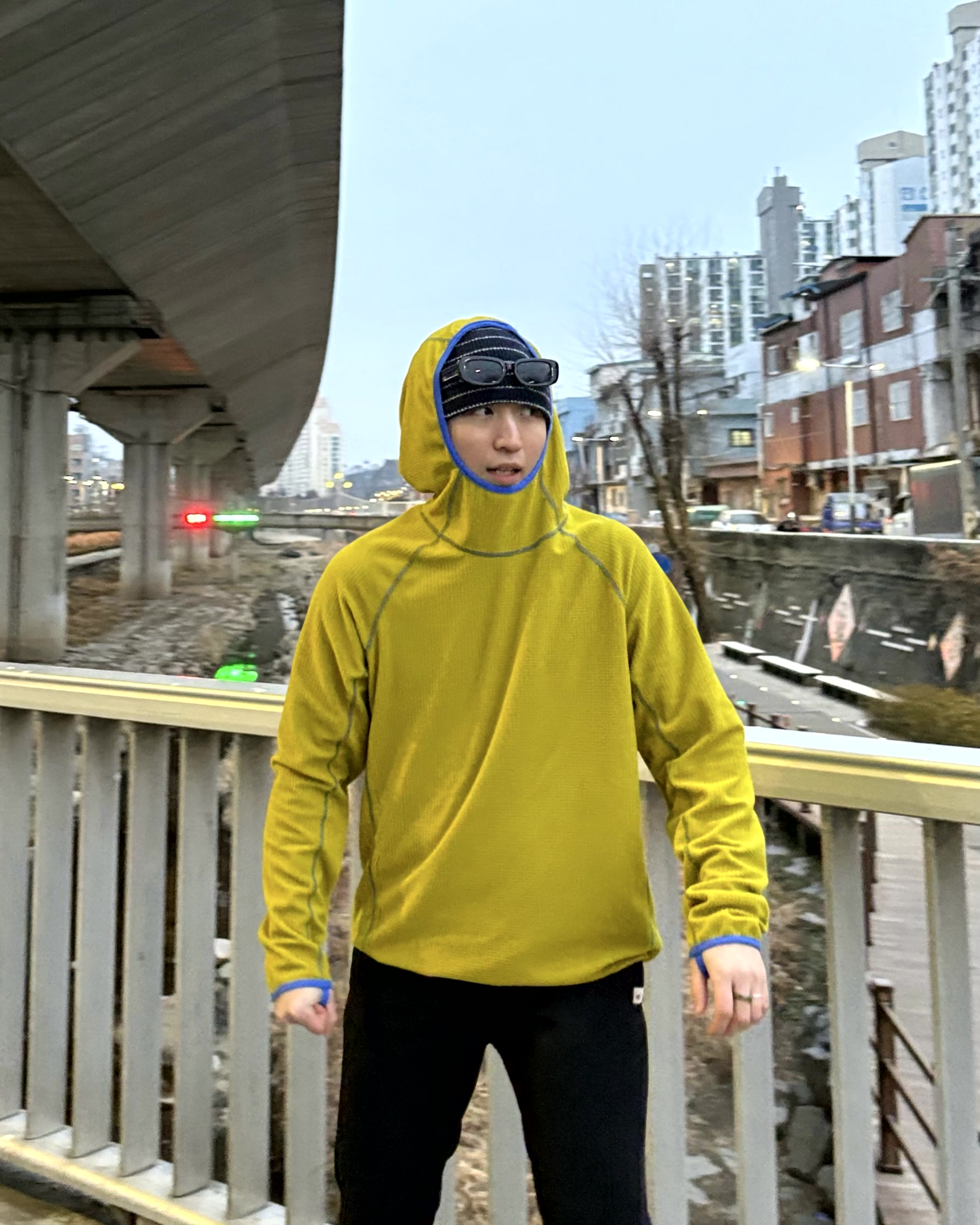 dnL 와플 러닝후드 바라클라바 핑거홀 긴팔 티셔츠 남성 여성 풋살 상의 4color