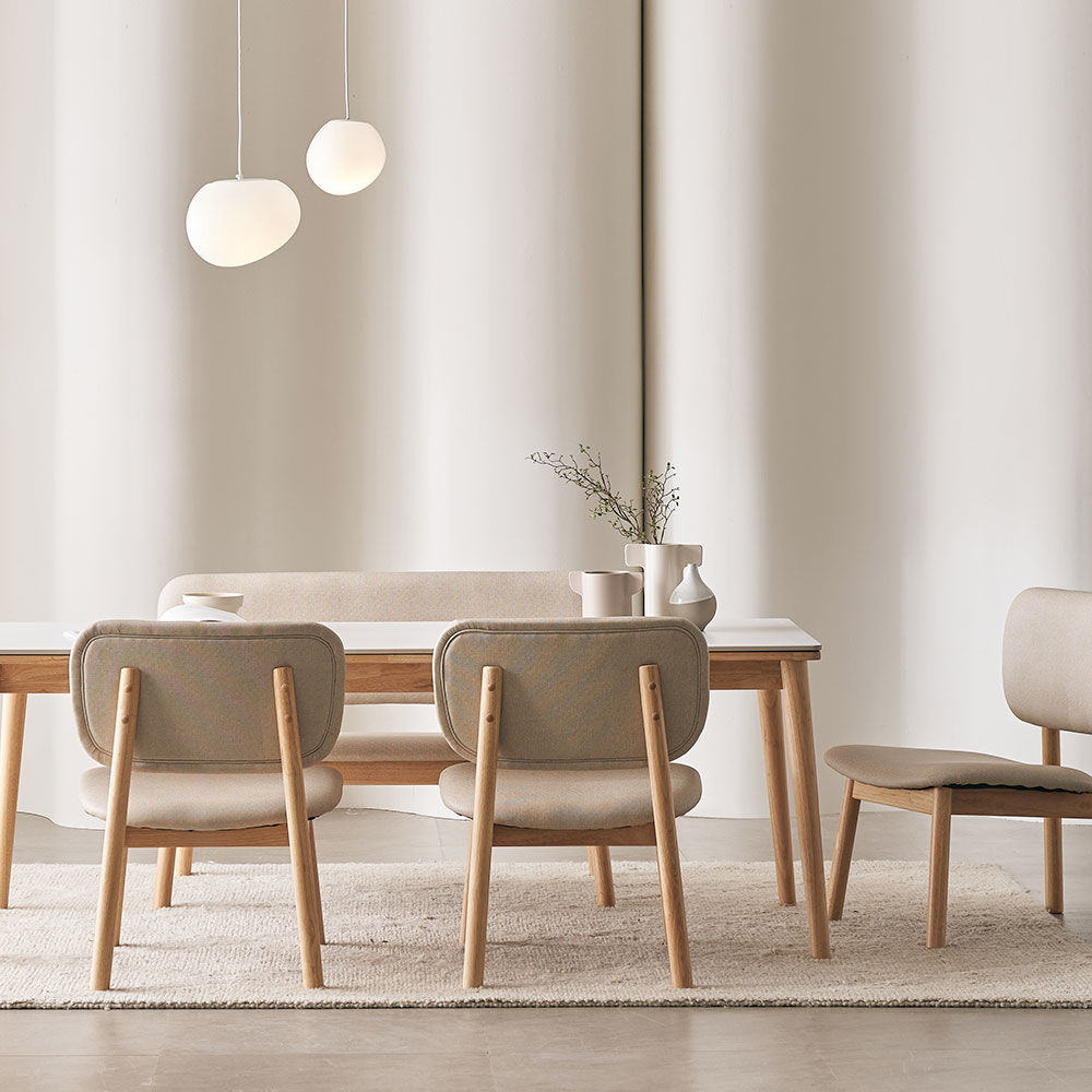 장인가구 칸토르모노 패밀리 세라믹 6인 낮은식탁 1600 식탁세트 의자3+벤치