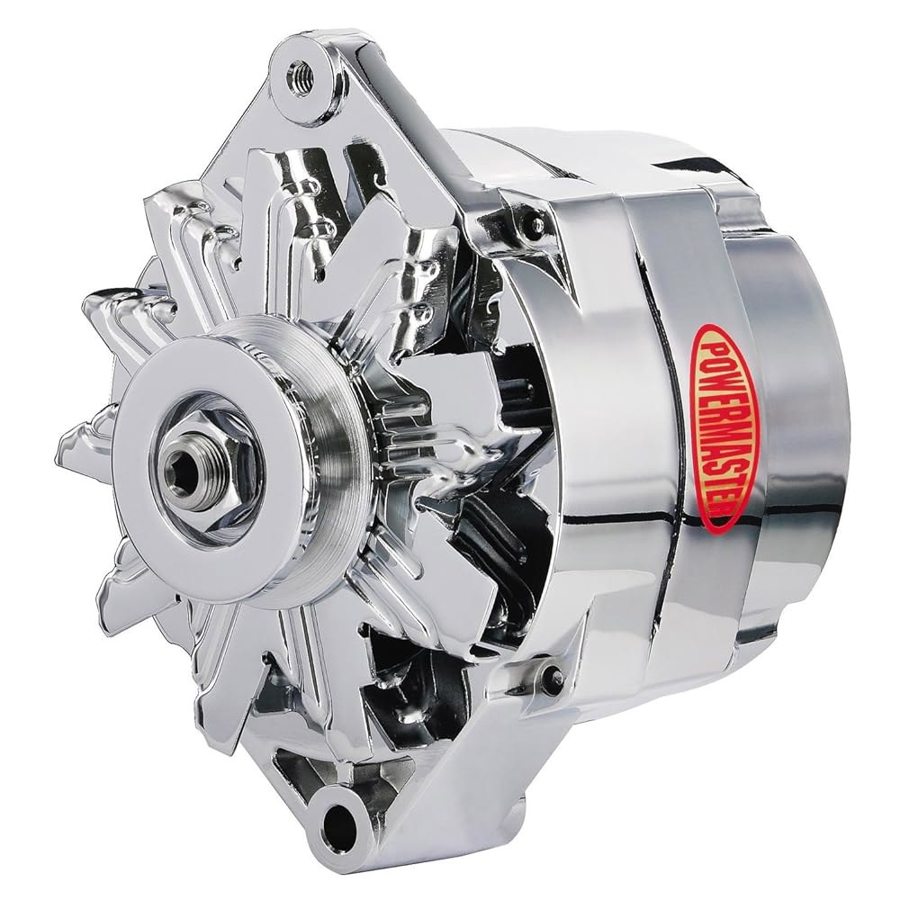 파워마스터 얼터네이터, GM 오리지널 룩, 12SI, 100암페어, 12V, 1와이어/3와이어, 싱글 V벨트 풀리, 스트레이트 마운트, 알루미늄 케이스, 크롬, GM, 각각 - 상품 이미지