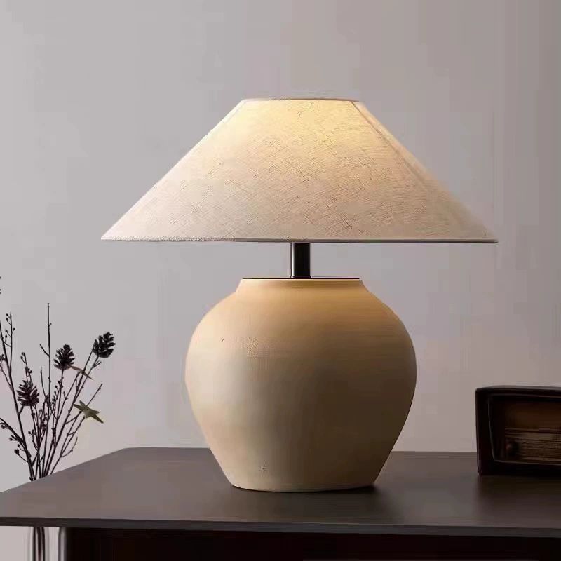 도자기 무드등 조명 소형 카페 취침등 엔틱 스위치 침실 03 베이지 지름 40 높이 48cm 버튼 스위치 국내 평면 플러그 - 상품 이미지