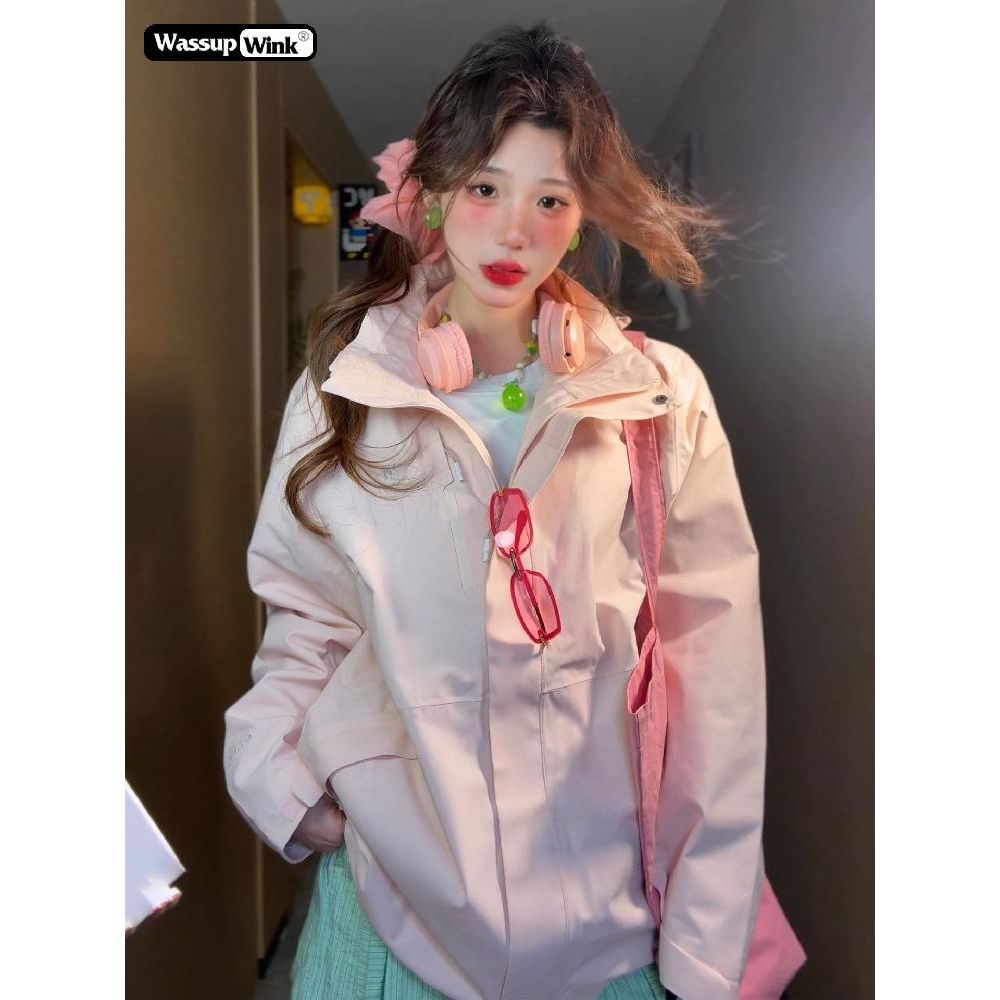 자켓 등산 여성 후리스 집업 보리얼리스 바람막이 풀집 밤나무 가루 3-in-1 플리스 S - 상품 이미지