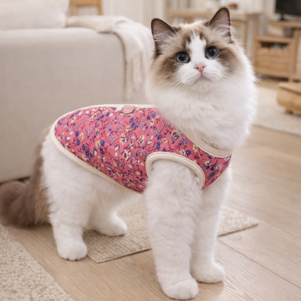 고양이 김장조끼 강아지 할머니조끼 꽃무늬 촌캉스 - 상품 이미지