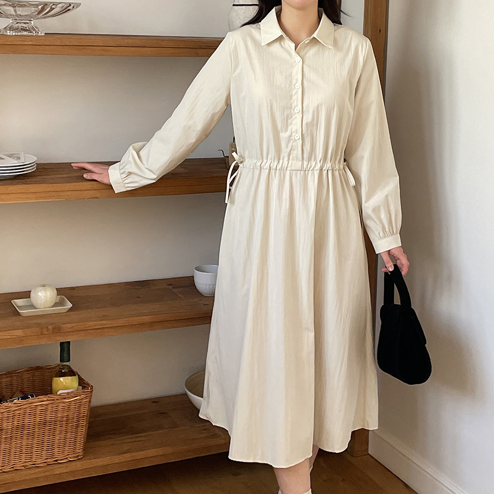 루즈핏 나일론 바스락 셔츠 원피스 아노락 롱 원피스 맥시 a라인 여성 가을 데일리룩 - 상세 이미지 5
