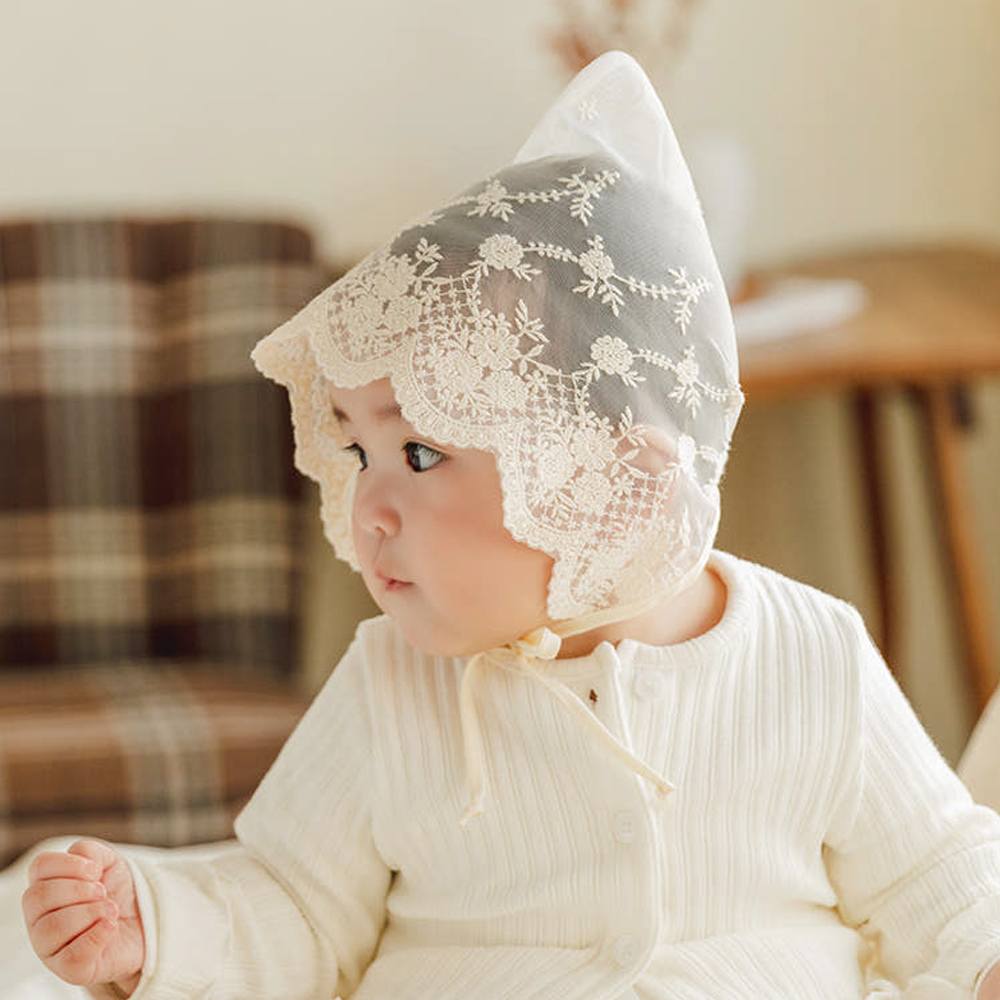 아기 돌 백일베이비레이스 보넷 꽃송이 코튼 제품 이미지