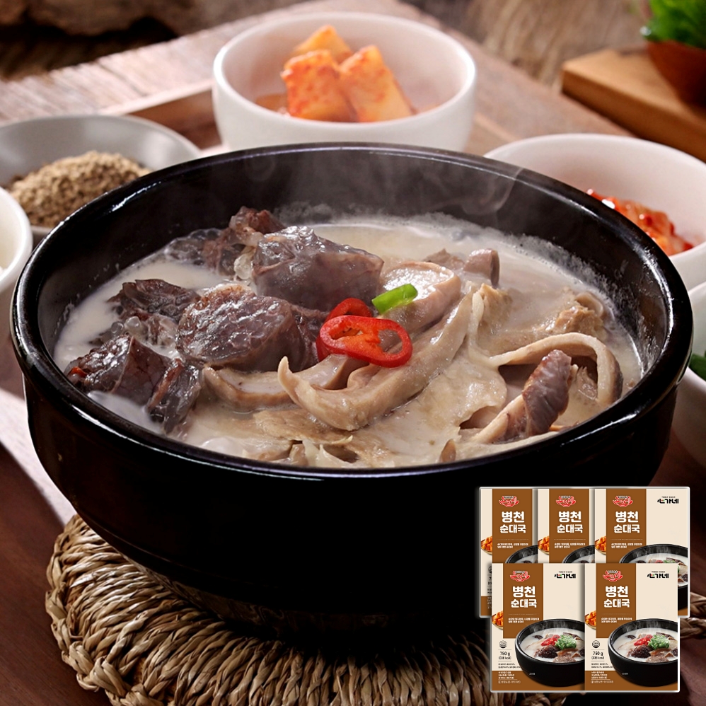 심가네 노다지 병천 영양 순대국 750g 5팩 한우사골 순대 돈내장 돼지머리 순대국 - 상품 이미지