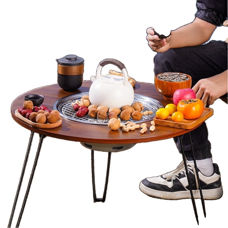 야외 화로 테이블 화로대 원형 테라스 마당 대형 감성 접이식 바베큐 철제 두꺼운나뭇결벽난로테이블 - 상세 이미지 5