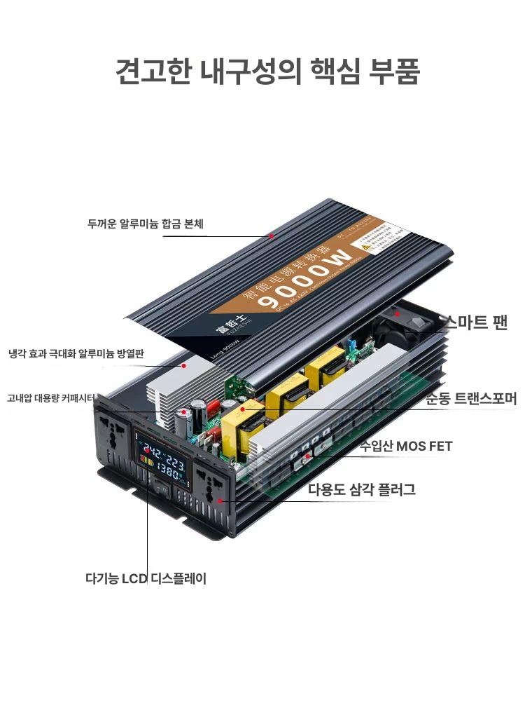 차량용 고출력 충전기 전압 변환기 화물차 전기차 가정용 2500W 디지털 없음 조명 드릴호환 220v 12v - 상세 이미지 5