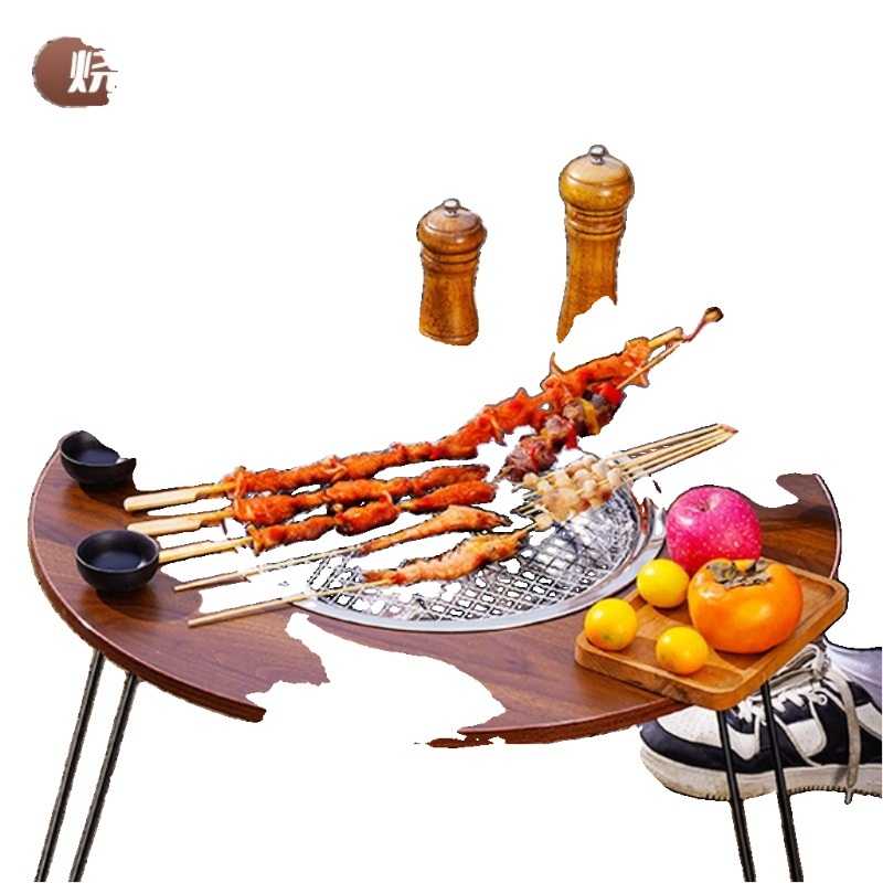 야외 화로 테이블 화로대 원형 테라스 마당 대형 감성 접이식 바베큐 철제 두꺼운나뭇결벽난로테이블 - 상세 이미지 3