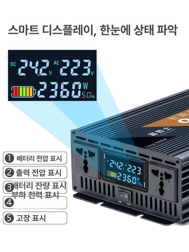 차량용 고출력 충전기 전압 변환기 화물차 전기차 가정용 2500W 디지털 없음 조명 드릴호환 220v 12v - 상세 이미지 3