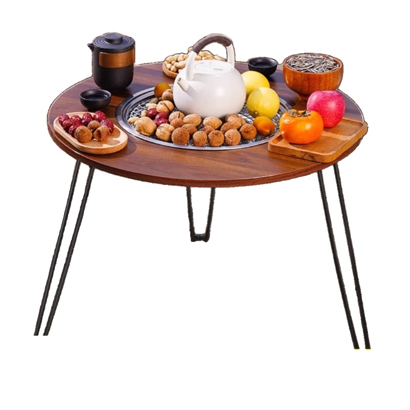 야외 화로 테이블 화로대 원형 테라스 마당 대형 감성 접이식 바베큐 철제 두꺼운나뭇결벽난로테이블 - 상품 이미지