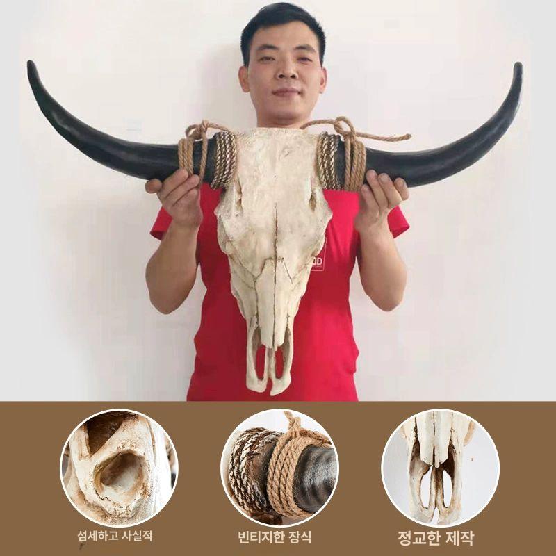 벽 장식 소품 레트로 바버샵 미용실 황소 복고 철제 대형 블랙 혼합 일체형 린넨로프포함 - 상세 이미지 3