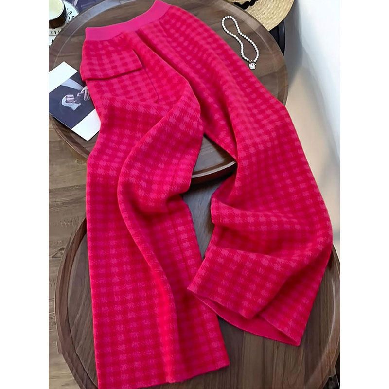 핑크 트위드 세트 셋업 여성 와이드팬츠 여성용 반팔 그림 컬러 바지 S (40-50kg) - 상세 이미지 2