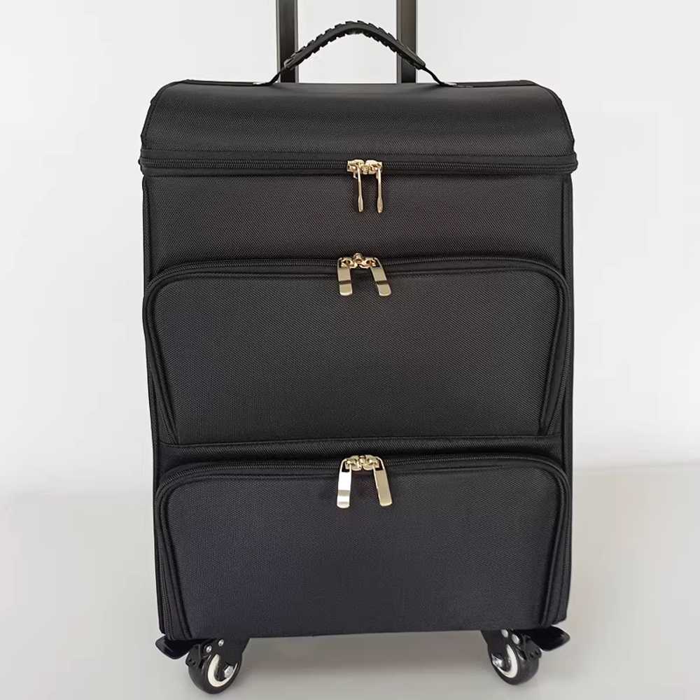 메이크업박스 트롤리 테이블 LED 조명 뷰티 팔레트 가죽 케이스 03 퀼팅 럭셔리 블랙 이미지 6