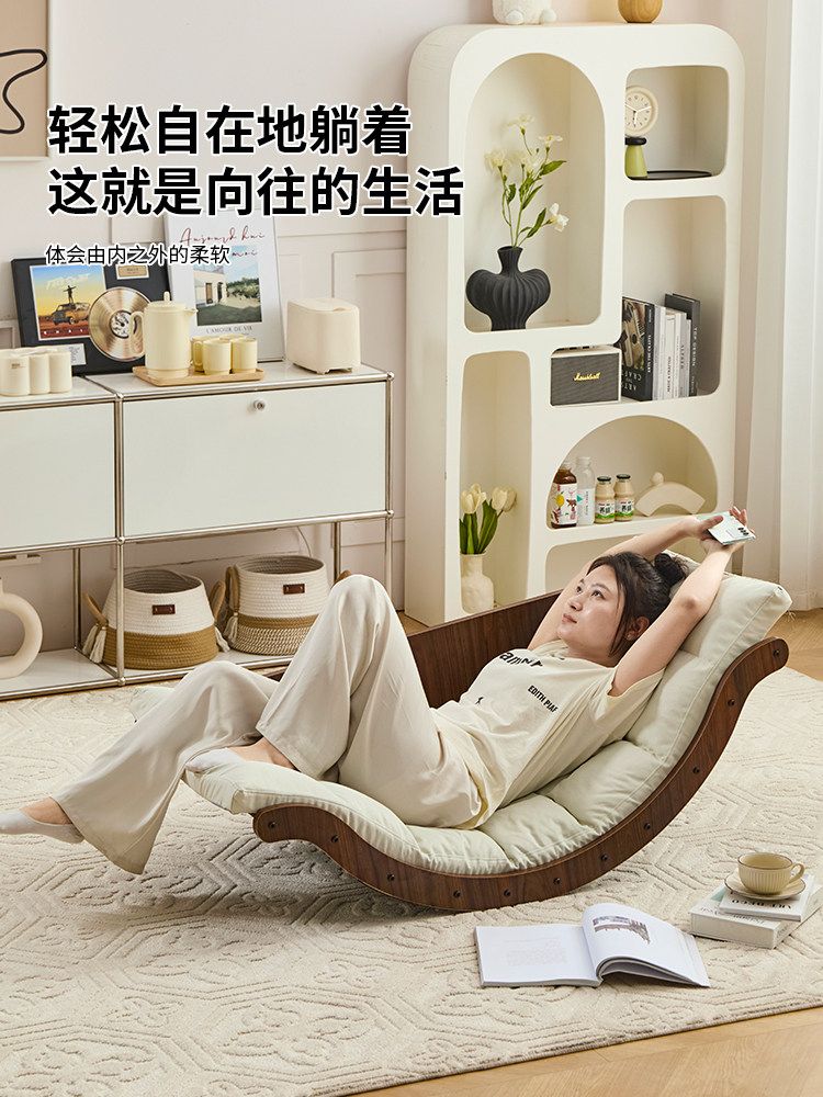 릴렉스체어 흔들의자 무중력 사무실 원룸 안락 스윙체어 거실 원목 안락의자 쿠션 라탄 발코니 - 상세 이미지 5