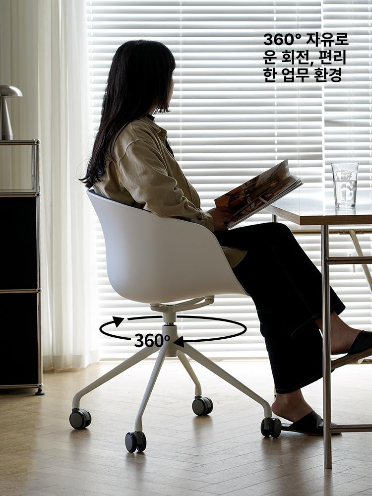 북유럽 식탁 사무용 고정형 카페 스툴 체어 컴퓨터용 다크그레이 파인 린넨+화이트 롤러 알루미늄 받침대 고정형 팔걸이 - 상세 이미지 3