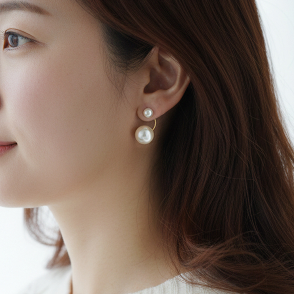 스노우 눈사람 더블 투웨이 진주 귀걸이 화이트 - 상세 이미지 5
