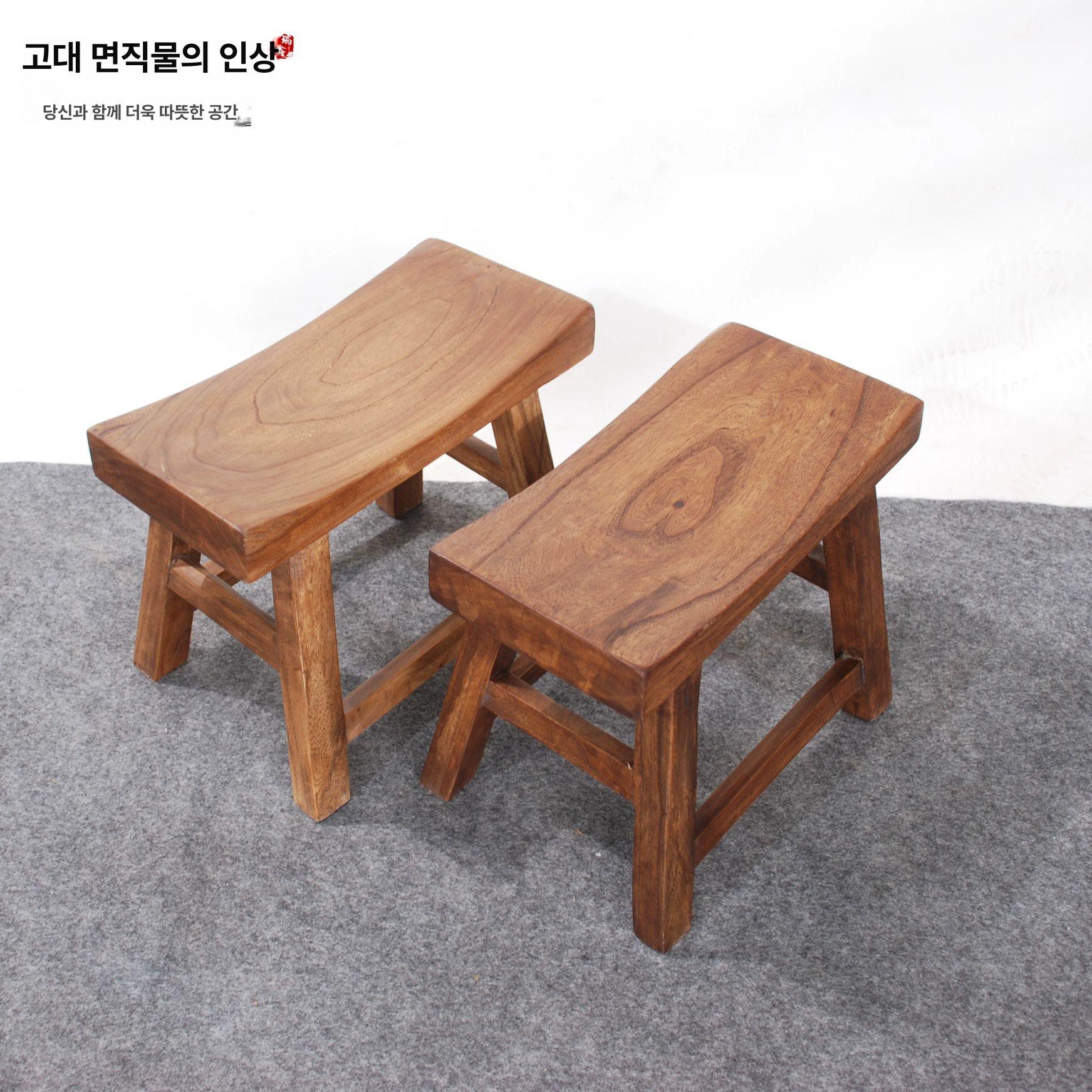 엔틱 레트로 현관 벤치 느릅나무 원형 걸상 페인트 카페 30cm 커피색 - 상세 이미지 3