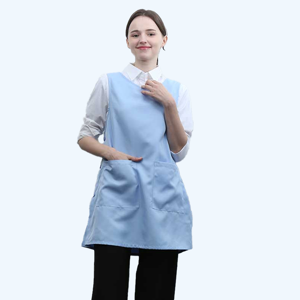 하늘색단추 원피스앞치마 요양원 요양보호사 단체 행사용 식당 서빙앞치마 - 상세 이미지 4