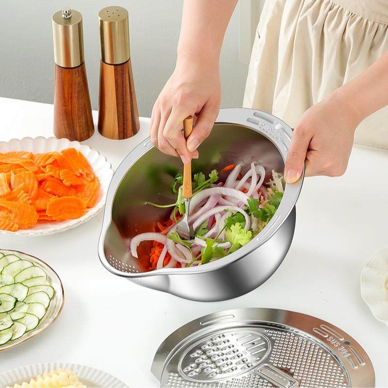 다용도 물빠짐 볼 쌀씻는 스텐 다용도 채반 야채절단 쌀씻기 304 천연색 면도캡 (싱글) - 상세 이미지 5