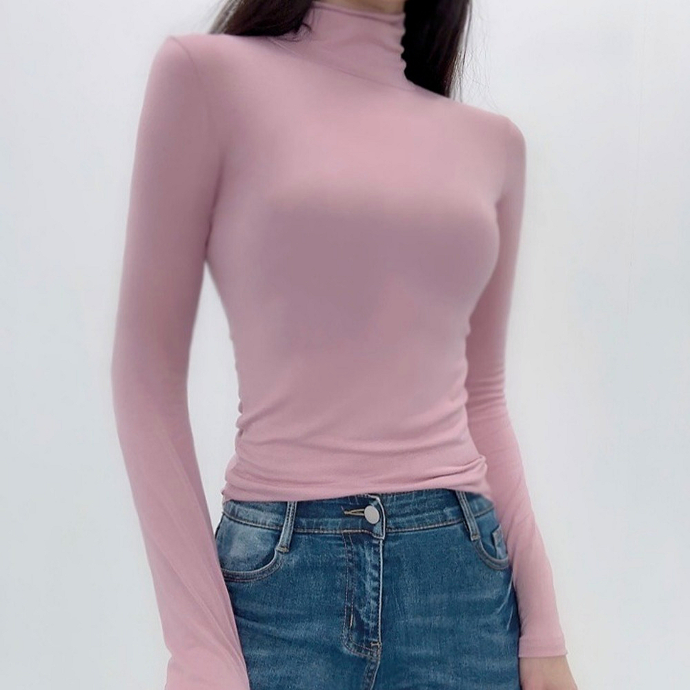 1+1 14컬러 라핀 여성 목폴라 이너티 레이어드 기본 긴팔 목티 상의 - 상품 이미지