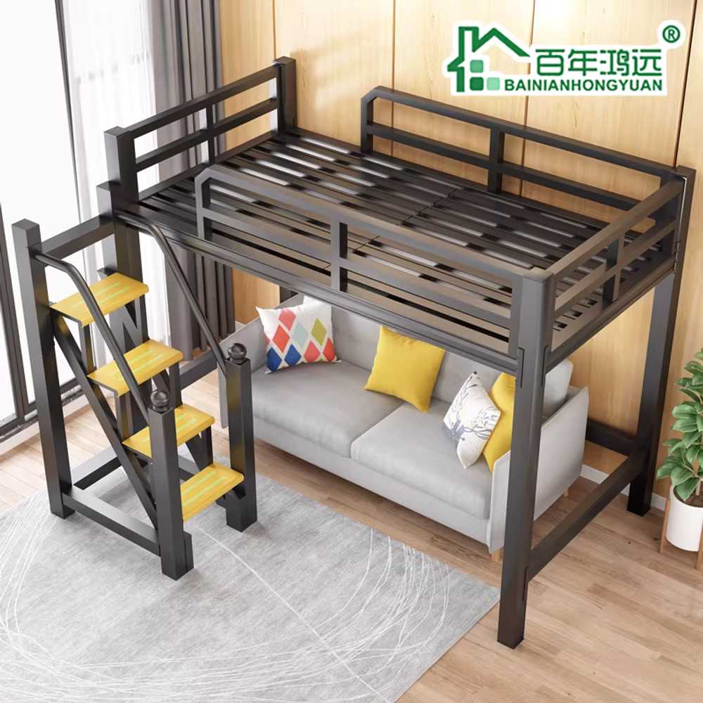 철제벙커침대 블랙 침대프레임 철재 복층 공부방 성인 100x200x165cm/전체2.6m블랙 - 상세 이미지 4