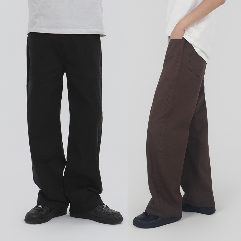 남성용 코튼 세미 와이드 뒷밴딩 치노 팬츠 면 바지 제품 이미지