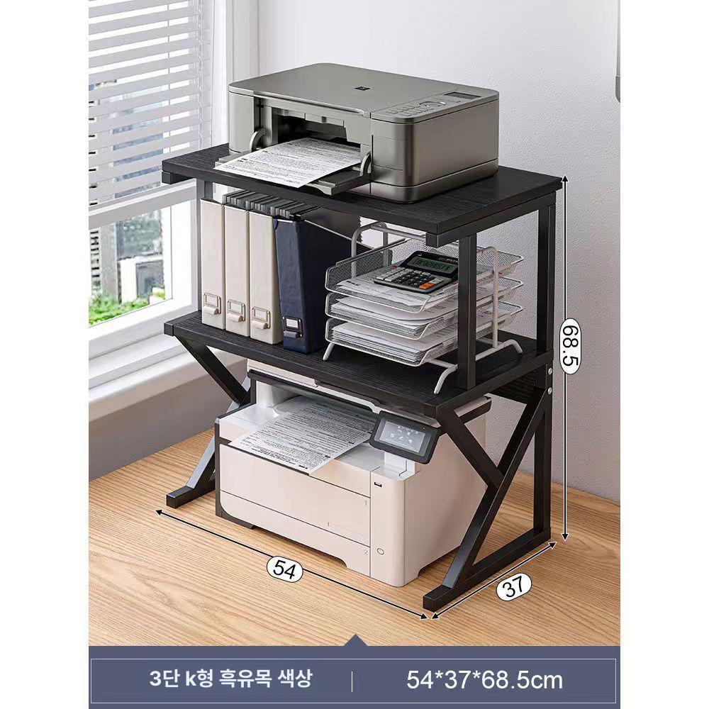 프린터 수납장 파일 보관함 테이블 복합기 수납 이동식 3단 헤어라인 블랙오크+블랙프레임 14e - 상세 이미지 2
