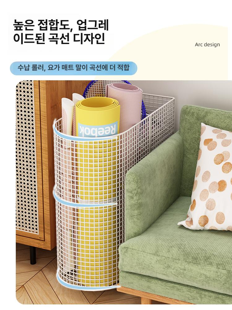 매트 수납함 폼롤러 보관 테니스 용품 보관함 헬스장 화이트 바퀴 있음 걸이 바구니 포함 - 상세 이미지 4