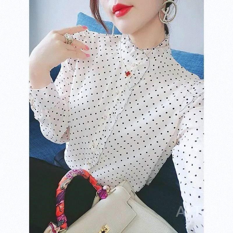 땡땡이블라우스 오피스룩 결혼식 레이스 도트 쉬폰 봄가을 화이트 물방울 무늬 M 40-50kg - 상세 이미지 2