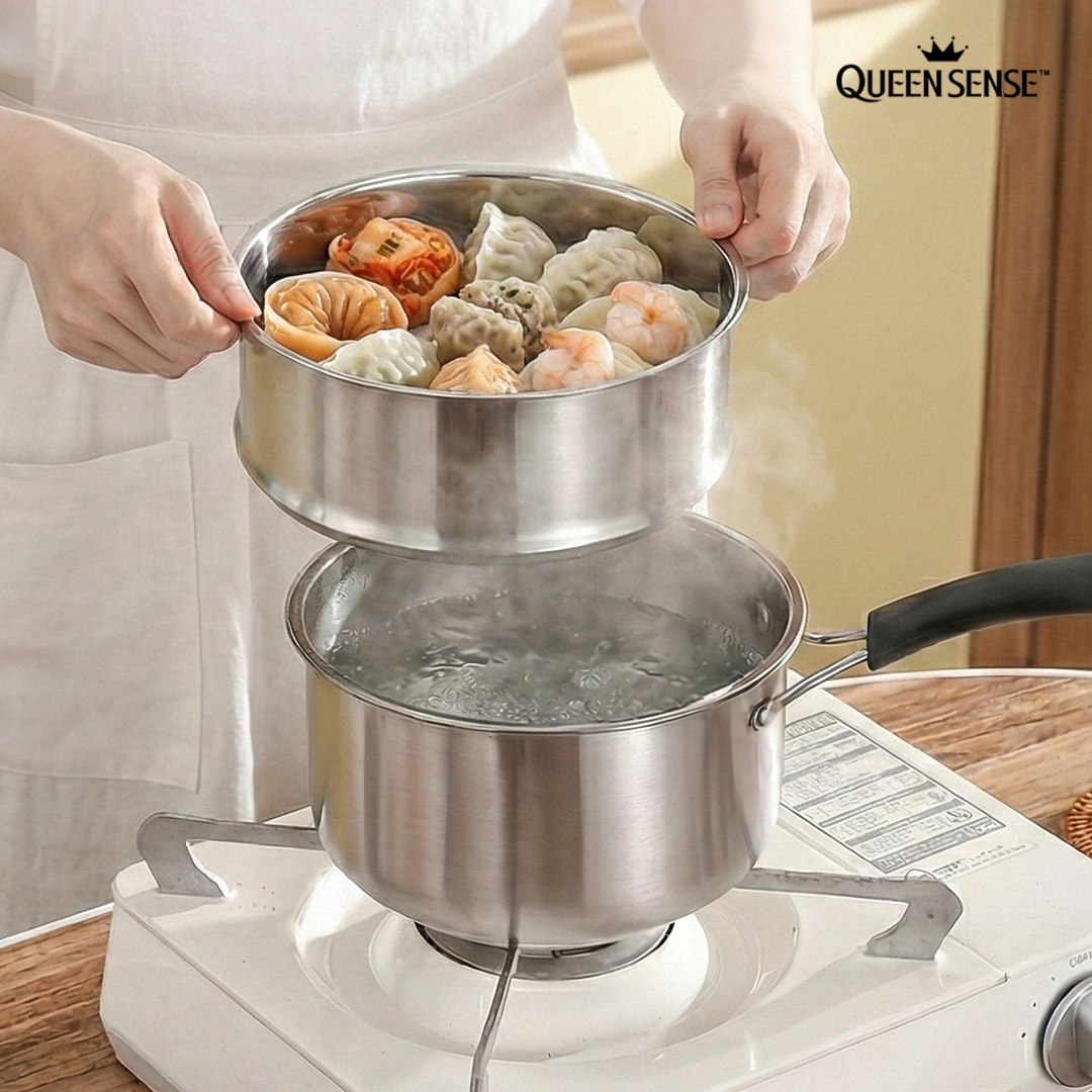 스텐 편수 찜냄비 인덕션 호환 2단 찜기 가정용 멀티 찜통 퀸센스 20cm - 상품 이미지