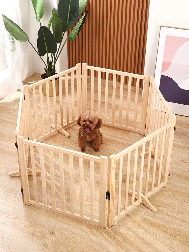 실내 강아지 공간분리 펜스 우드 반려견 팬스 거실 철제 1단계 6개 높이43cm 길이348cm 소형견 - 상품 이미지